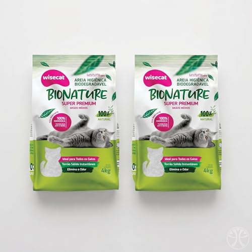 Areia de Mandioca Biodegradável para Gatos Grãos Médios 8kg | Granulado natural de mandioca, compostavel, alta absorcao e controle de odor, rende ate 30 dias por gato