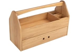 Kings County Tools Wood Tool Box - 22” Wooden Caddy Organizer with Handle and Drawer for Crafts or Tool Storage - Art Supply Storage Organizer Toolbox - Wooden Craft Tool Box