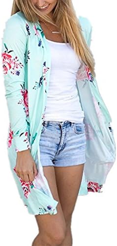 EIFFTER Women Boho Long Sleeve Floral Print Blouse Cardigan Casual Kimono Wrap Coverup Tops Outwear
