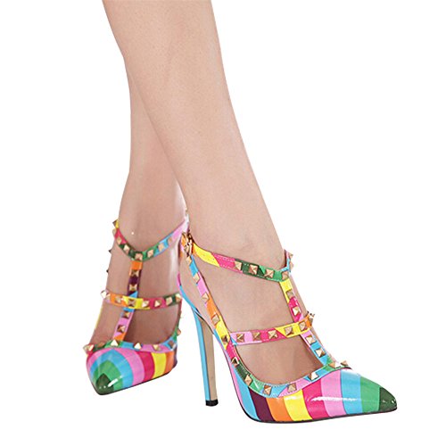 Yaheeda Women's Multicolor High Heels Rivets Rainbow Stiletto Sandals Pumps Shoes - Thumbnail 7