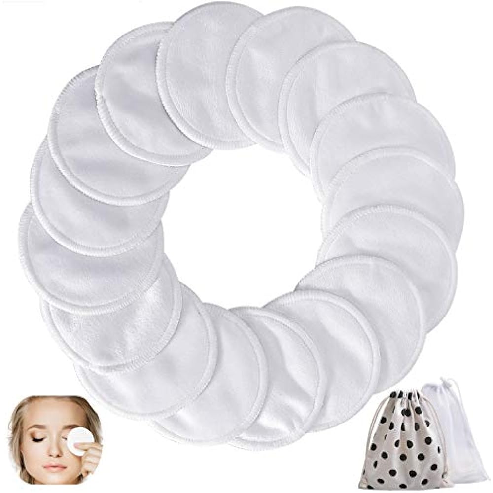 Reusable Makeup Remover Pads, 16 PCS Organic Bamboo Cotton Rounds Face
