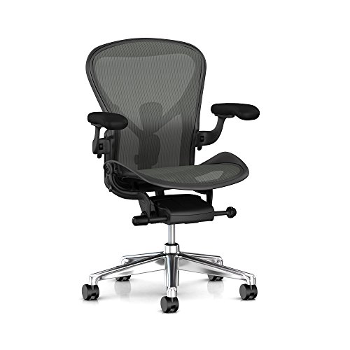 Herman Miller Aeron Task Chair: Tilt Limiter - PostureFit SL - Fully Adj Arm - Black Vinyl Armpad - Carpet Caster