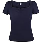 LisLic Women's 1950s Rockabilly Tops, Cute Cotton Elastic Vintage Style Knit Shirts, Dressy Casual Soft Blouse for Women