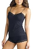 S-ZONE Sexy Women Modal Basic Lingerie Set Lace Camis Shorts Two-Piece Set Black,Small