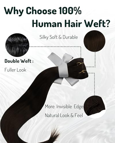 RUNATURE Brown Human Hair Straight Real Hair Bundles Straight Human Hair Weave 100g #2 Darkest Brown Natural Hair Extensions Curtain Hair Extensions Human Hair 22 Inch