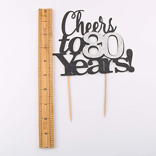 LVEUD Black English, Silver Numbers Cheers to 80 Years Happy Birthday Cake Topper -Wedding,Anniversary,Birthday Party Decorations (80th) - Thumbnail 3