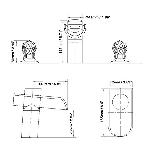 Lovedima Bathroom LED Lighted Waterfall Sink Faucet With Crystal Handles in Chrome