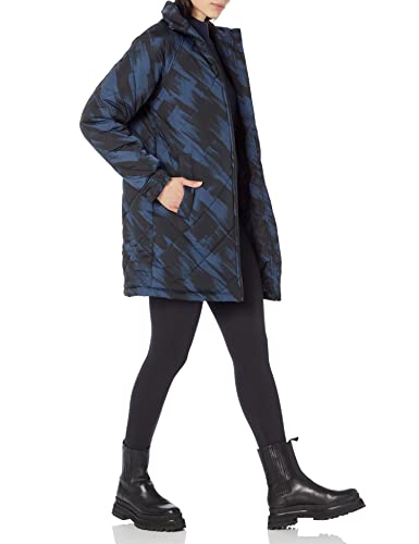 AMAZON ESSENTIALS WOMEN’S RELAXED-FIT RECYCLED POLYESTER MID LENGTH PUFFER COAT (AVAILABLE IN PLUS SIZE) (PREVIOUSLY AMAZON AWARE), DEEP BLUE BRUSH STROKE, X-LARGE