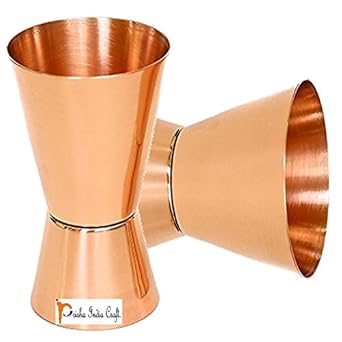 Prisha India Craft Pure Copper Jigger Peg Measure Copper Capacity-75 ML and 25 ML Double Sided Peg Measure | Set of 2