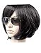 Kalyss Black Short Bob Yaki Human Hair Blended Wigs for Women Heat Resistant Women's Wig with Hair Bangs