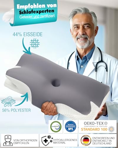 Neck Pillow Neck Pain Ergonomic Memory Foam Neck Support Pillow, Orthopaedic Pillow Against Neck Pain, Sleeping Pillow for Side Sleepers, Back and Stomach Sleepers 65 x 40 x 11/14 cm