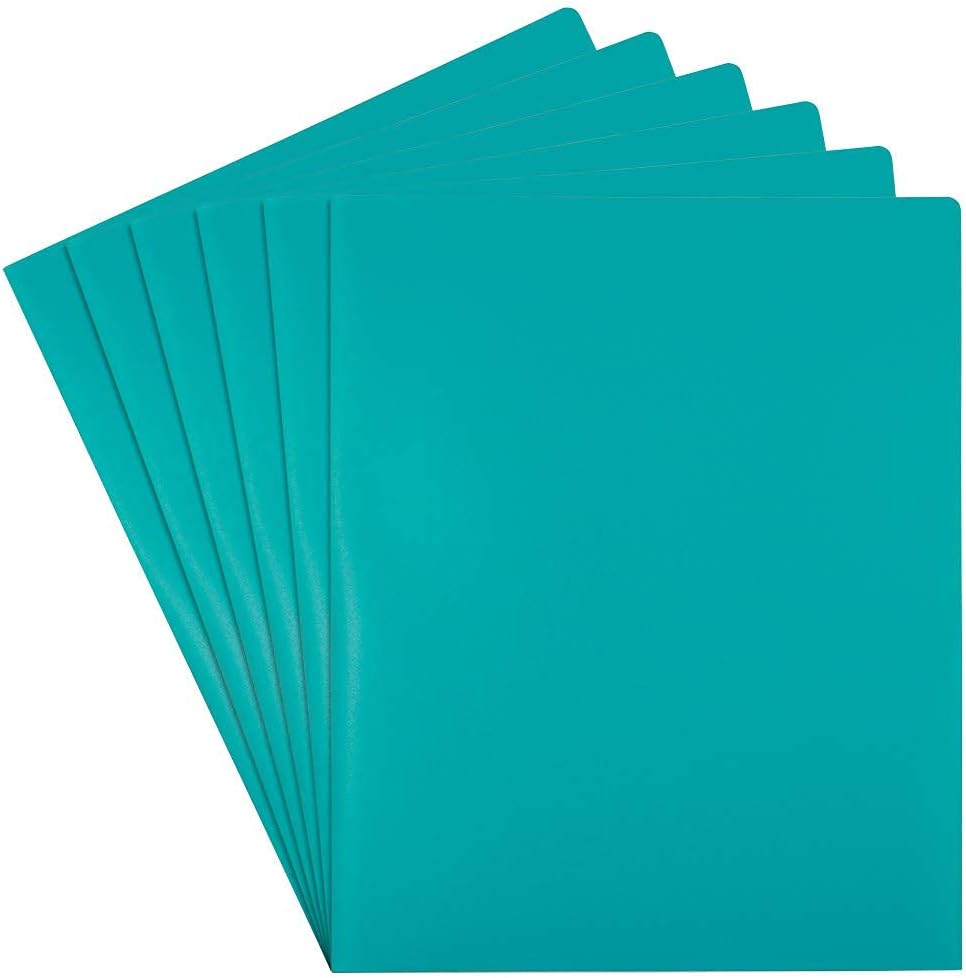 JAM PAPER Heavy Duty Plastic 2 Pocket School Folders - Teal Blue - 6/Pack : Office Products