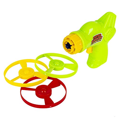 SRENTA 4" Colorful Flying Super Saucer Launcher Set, Spinning Shooter Flying Disc Toys for Children, Fun Fly Toys for Indoors or Outdoors, Pack of 12