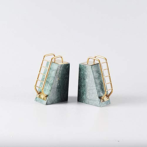 MQW Creative Stainless Steel Staircase Design Marble Base Bookends Magazine Shelf Home Living Room Bedroom Hotel Cafe Bookstore Table Decorations 11 6 16CM Delicate and Beautiful (Color : Green)
