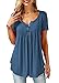 onlypuff Short Sleeve Tunic Tops for Women Fit Flare Solid Colors Ruffle Vneck Buttons Navy Blue XL