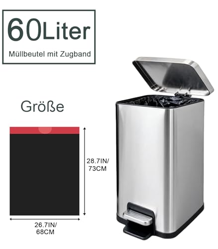 RULDGEE Bin Liners 60 L with Drawstring Pack of 40 Tear-Resistant Bin Bags Opaque Bin Bags Black Waste Bin