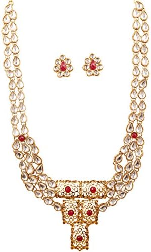 Touchstone "Contemporary Kundan Collection Indian Bollywood Long Designer Jewelry Necklace Set in Gold Or White Tone for Women.