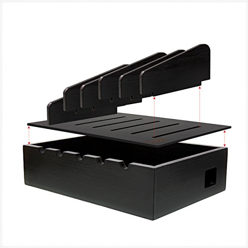 Prosumer's Choice Charging Station for Multiple Devices - 5 Device Charger Organizer for Smartphones and Tablets - Wooden Rack with Removable Dividers - Charging Dock for Work from Home - Black