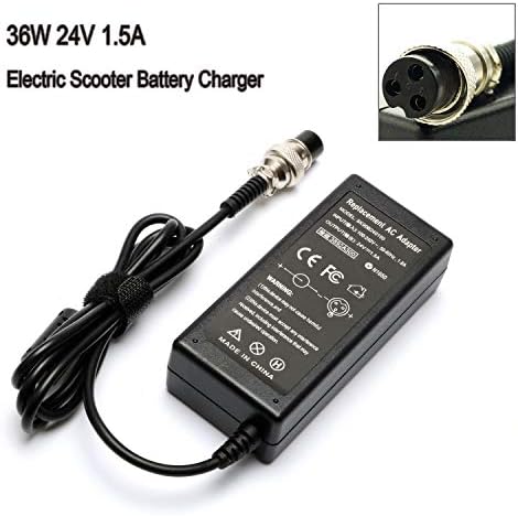 36W 24V 1.5A Electric Scooter Battery Charger for Razor E100 E125 E150 E175 E200 E300 E500 MX350 3-Prong;Mini Chopper; Dirt Quad; Pocket Rocket; Pocket Mod Electric Scooter 3-Prong Inline