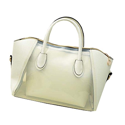 Top Shop Womens Happy Face Handle Tote Transparent Beach Handbag Shoulder Bags White Satchels