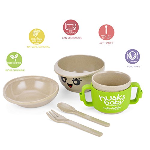 image for CENRY Kids Dinnerware Set - 5 Piece Childrens Dinnerware Sets, Wheat F