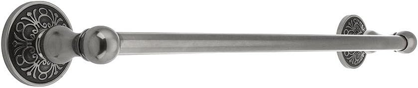 24" Brass Towel Bar with Lancaster Rosettes in Antique Pewter