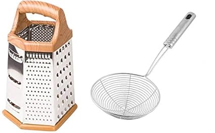 Sakoraware Stainless Steel 6 Sise 6 Way Grater & Deep Fry Strainer Combo