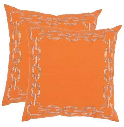 SAFAVIEH Pillows Collection Sibine Decorative Pillow, 18-Inch, Orange, Set of 2