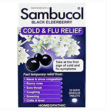 Sambucol Black Elderberry Cold & Flu Relief Tablets, Homeopathic Remedy for Temporary Relief of Cold and Flu-Like Symptoms