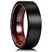 King Will Nature Mens 8mm Black Tungsten Carbide Wedding Ring Inlay Real Wood Brushed Center Flat/Beveled Style