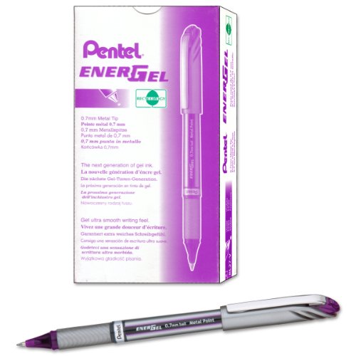 PentelEnerGel NV Gel Ink Pen, (0.7mm), Medium Point Capped, Metal Tip, Violet Ink, Box of 12 (BL27-V)