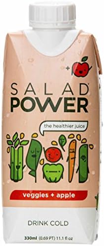 SaladPower Veggies + Apple Juice, 100% Juice, Low Sodium, Vegetables First (Pack of 4)
