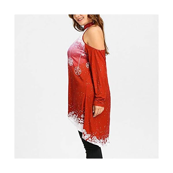 Christmas Party Dress, Plus Size Long Dress Women Casual Short Sleeve Cold Shoulder Boho Flower Print ANJUNIE(Red,4XL) - Image 4
