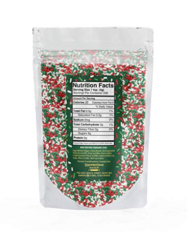 Holiday Sprinkles, 2 lbs. by Unpretentious Baker, Kosher, Gluten Free, Red, White & Green Christmas Sprinkles/Jimmies