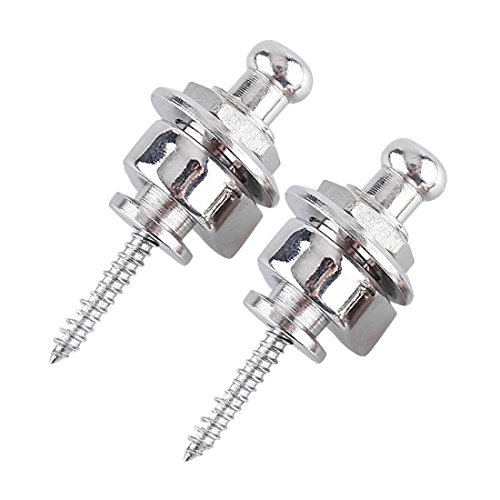 Kmise A0037 Chrome Plated Round Head Guitar Bass Schaller-Style Strap Locks, 2 Piece