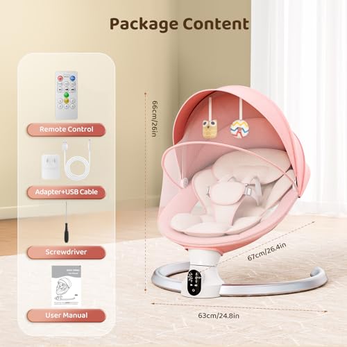 Brolteja Electric Baby Hammock, Electric Baby Rocking Chair for From Birth to 9 Months, Bluetooth and Distance Control Rocking Chair, 5 Swing Modes, with Safety Harness 5 Points
