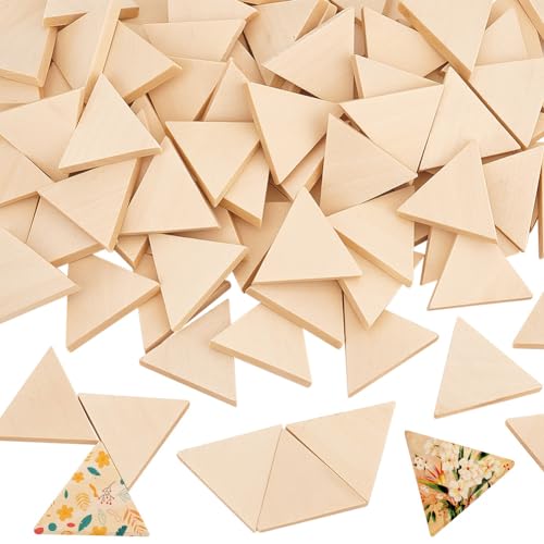 OLYCRAFT 100PCS Wood Pieces Unfinished Wood Triangle Pieces Natural Wood Triangle Cutout Shape Wood Triangle Blank Slices for DIY Crafts Holiday Decoration 1.2x1.3x0.2 Inch