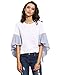 SheIn Women's Striped Ruffle Asymmetric Bell Sleeve Blouse Top Large Navy