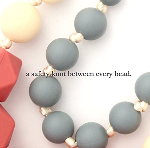 Fox and Finn 'Isabella' Silicone Teething Necklace for Babies | Safety Knotted Silk Rope | Does Not Pull Hair Out | 14 Inch Drop (Marsala + Smoke + Latte) - Thumbnail 4