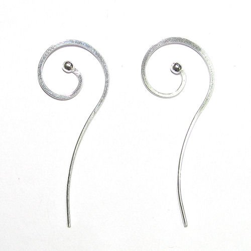 2 pcs .925 Sterling Silver Ear Wire Coil Dot Ball Earwire French Hook 40mm / Earring Dangle Connector / Findings / Bright