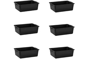 Krollen Industrial 6-Pack 20" x 15" x 7" 9 Gallon Black Polypropylene Plastic Bus Tub/Bus Box