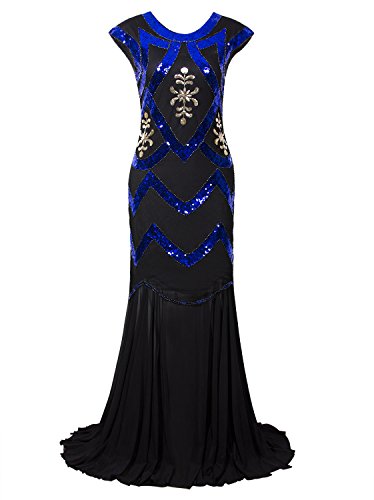 1920s Long Prom Dresses V Neck Beaded Sequin Gatsby Maxi
