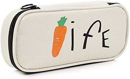 Pencil Case, Canvas Large Capacity Zipper Pencil Bag, Multiple Dividers-Cuboid Students Pencil Pouch/Makeup Cosmetic Case