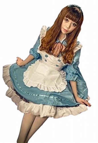 POJ Maid Costume Dress of Japan [ L Size Blue / Pink for Women with Apron ] Cosplay