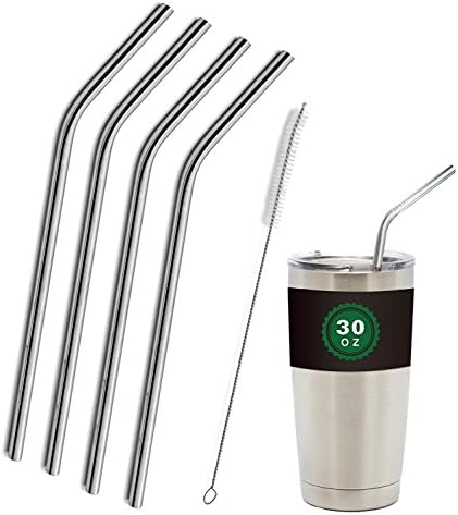 BATOM Extra Long Stainless Steel Drinking Straws Set of 4, Free Cleaning Brush Included.(10 inch)