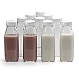 10 Pack - Glass Water Milk Bottles 1 Pint with Twist Caps for Water, Milk, Juices, Beverages, 16 Ounce Each, Reusable Dairy Bottles, Glass and Drink Ware, By California Home Goods
