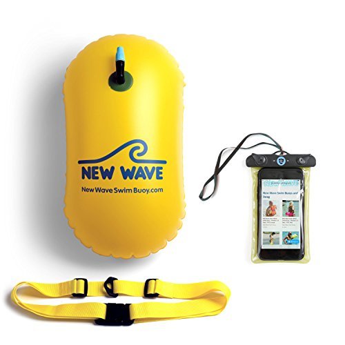 New Wave Swim Bubble for Open Water Swimmers and Triathletes - No Dry-bag - Waterproof Phone Case & Swim Bubble Bundle (Yellow)