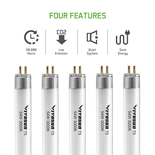 VIVOSUN 4FT 54W 3000K T5 HO Fluorescent Tubes Warm White Grow Light Bulbs Pack of 5 - Thumbnail 2