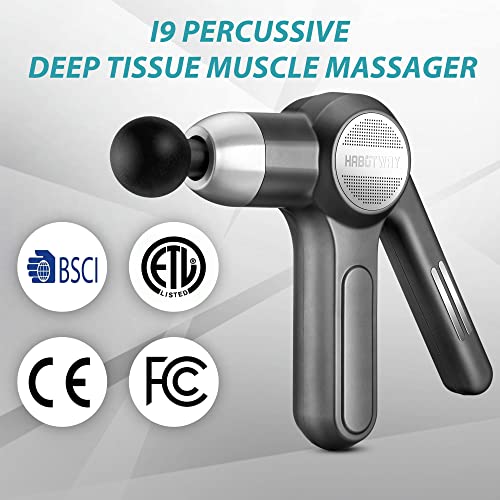 HABUTWAY Upgrade Percussion Massage Gun for Athletes Deep Tissue Massager for Pain Relief with High Torque Brushless Motor,Portable Electric Sport Massager,Ergonomic Double Handheld (Metal Grey)