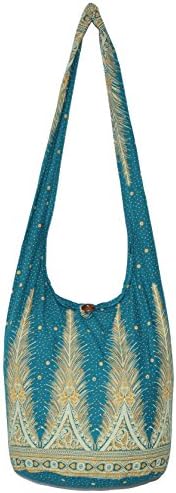 Peacock Tail Bohemian Hippie Hobo Boho Big Crossbody Shoulder Bag 39" (GreenGold)